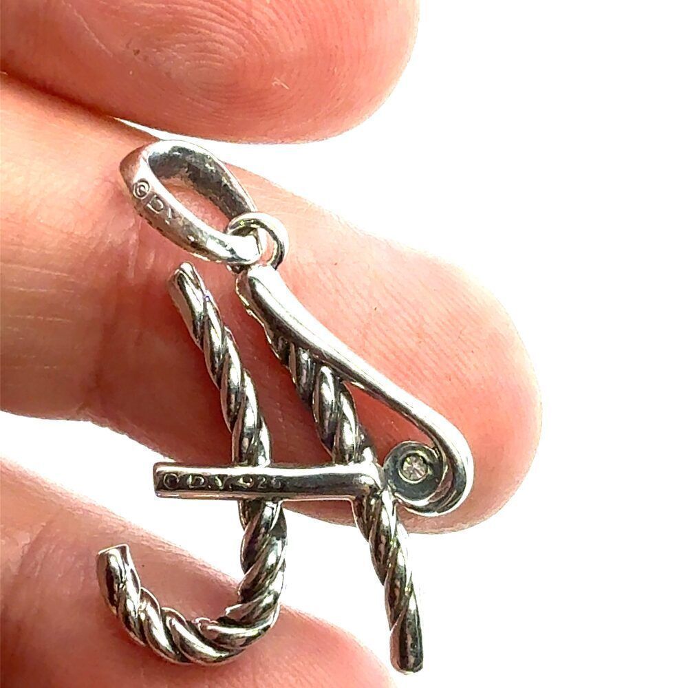 David Yurman Diamond "H" Alphabet Pendant Sterling Silver Estate DY664 - Picture 2 of 3